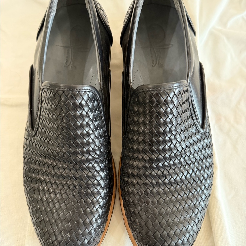 Men's Black Woven Leather Slip-On Loafers - Picture 2 of 11
